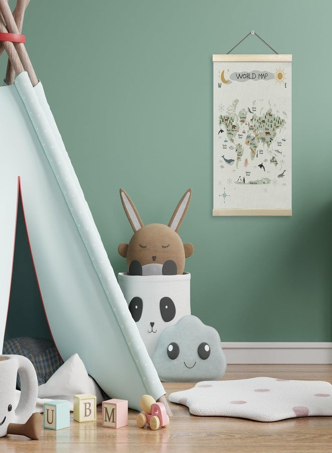 Tzhim Animal World Map Poster Hanger Frame, World Map for Kids, Educational Wall Hanging Decor for Nursey Playroom Classroom Home school Kids Room, Nature Wall Art Prints with Wood Frames, 12x16in - Image 2